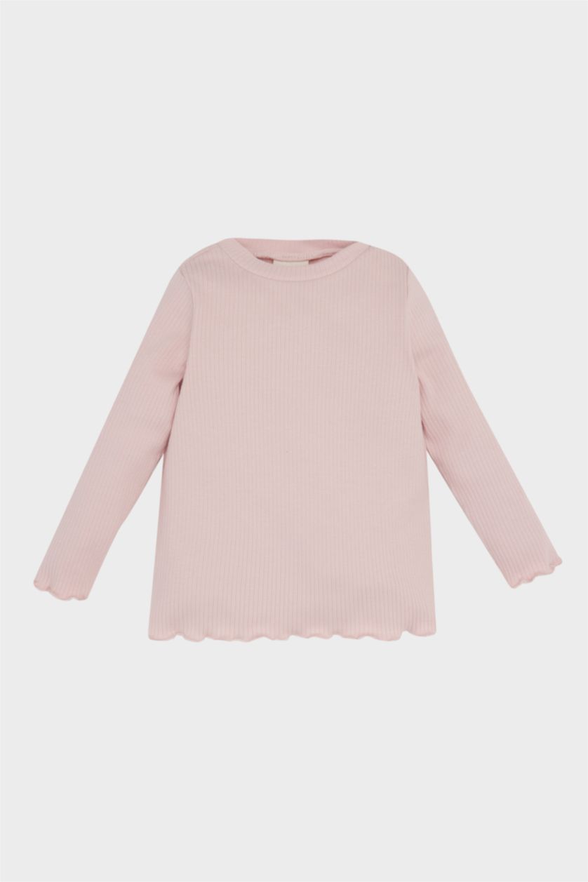 Kız Bebek Taş Kız Bebek 2'li Takım Çiçekli Fitilli Kaşkorse Elbise Basic Düz Uzun Kollu Tişört