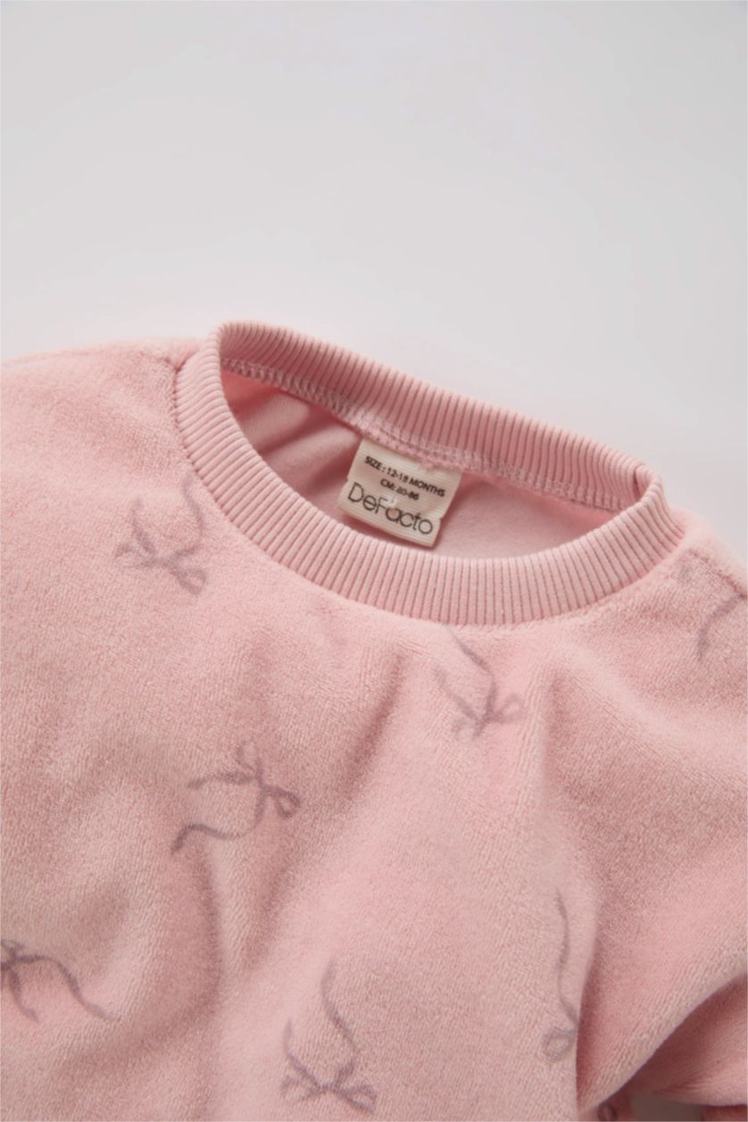 Kız Bebek Pembe Kız Bebek 2'li Takım Desenli Sweatshirt Beli Lastikli Alt 