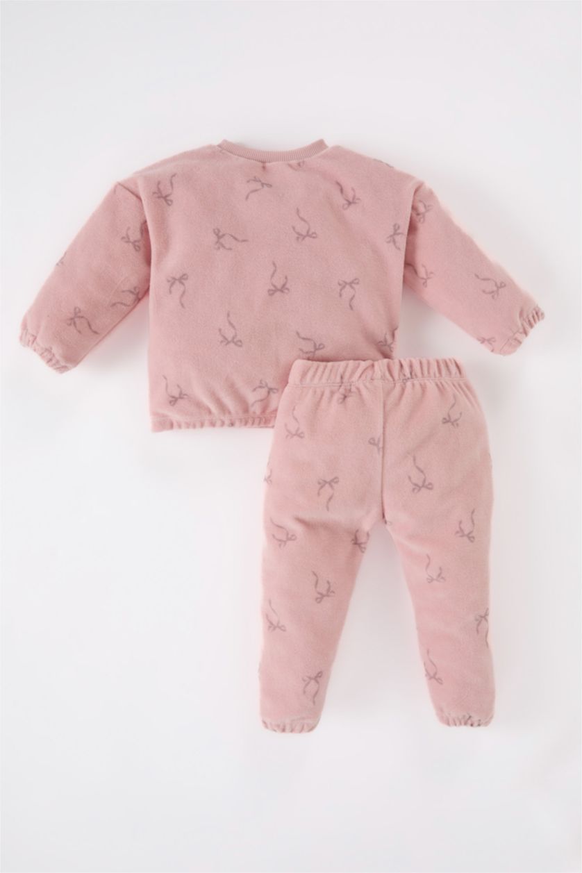 Kız Bebek Pembe Kız Bebek 2'li Takım Desenli Sweatshirt Beli Lastikli Alt 