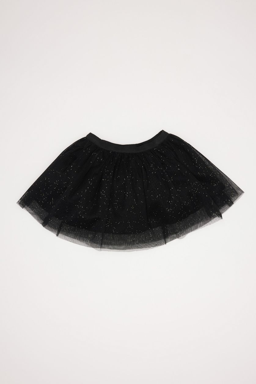 Baby Girl Black Baby Girl Crew Neck Shiny Printed Sweatshirt Skirt 2 Piece Set