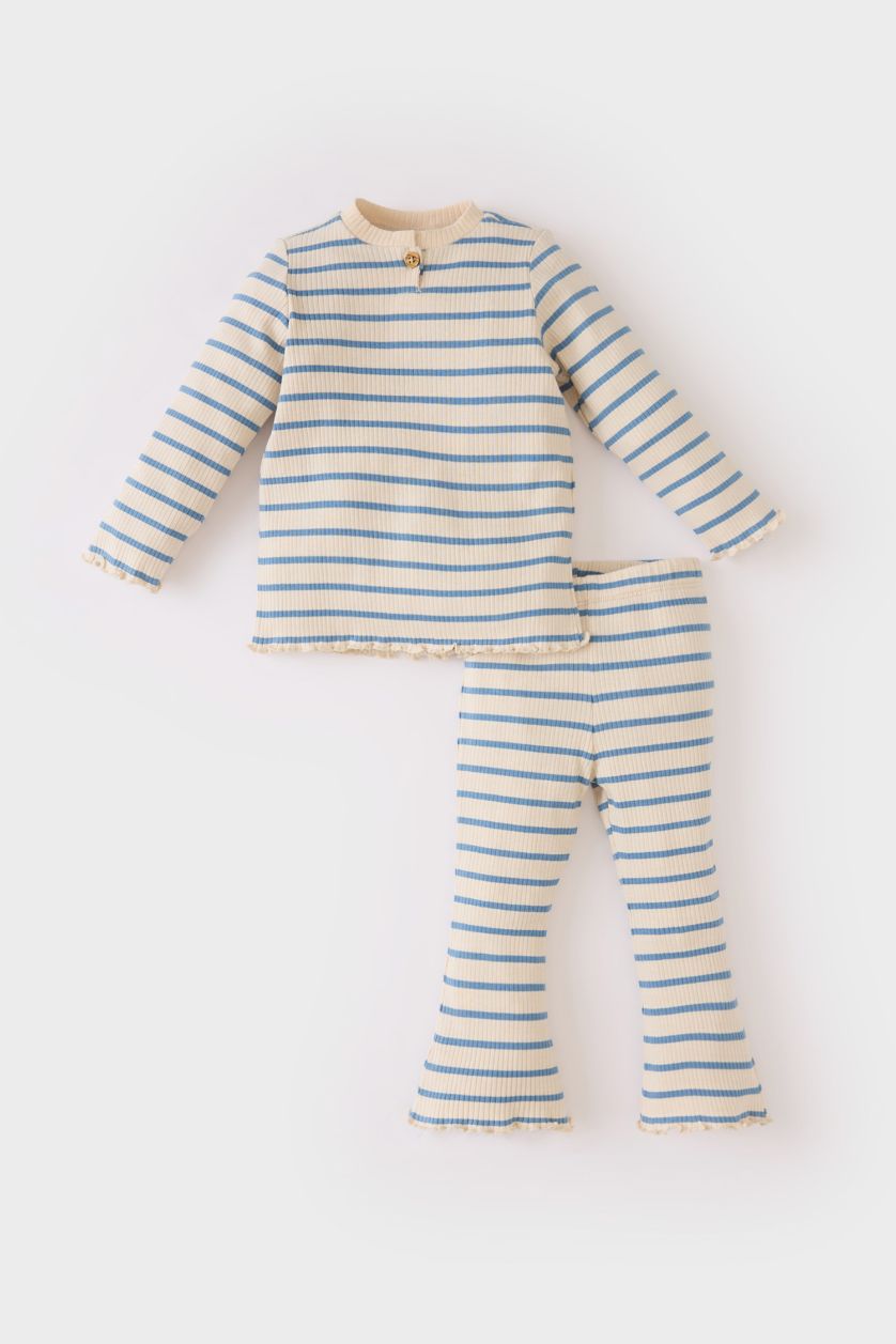 طفلة صغيرة أزرق طقم بيبي بناتي مخطط مضلع قصة عادية - قطعتين