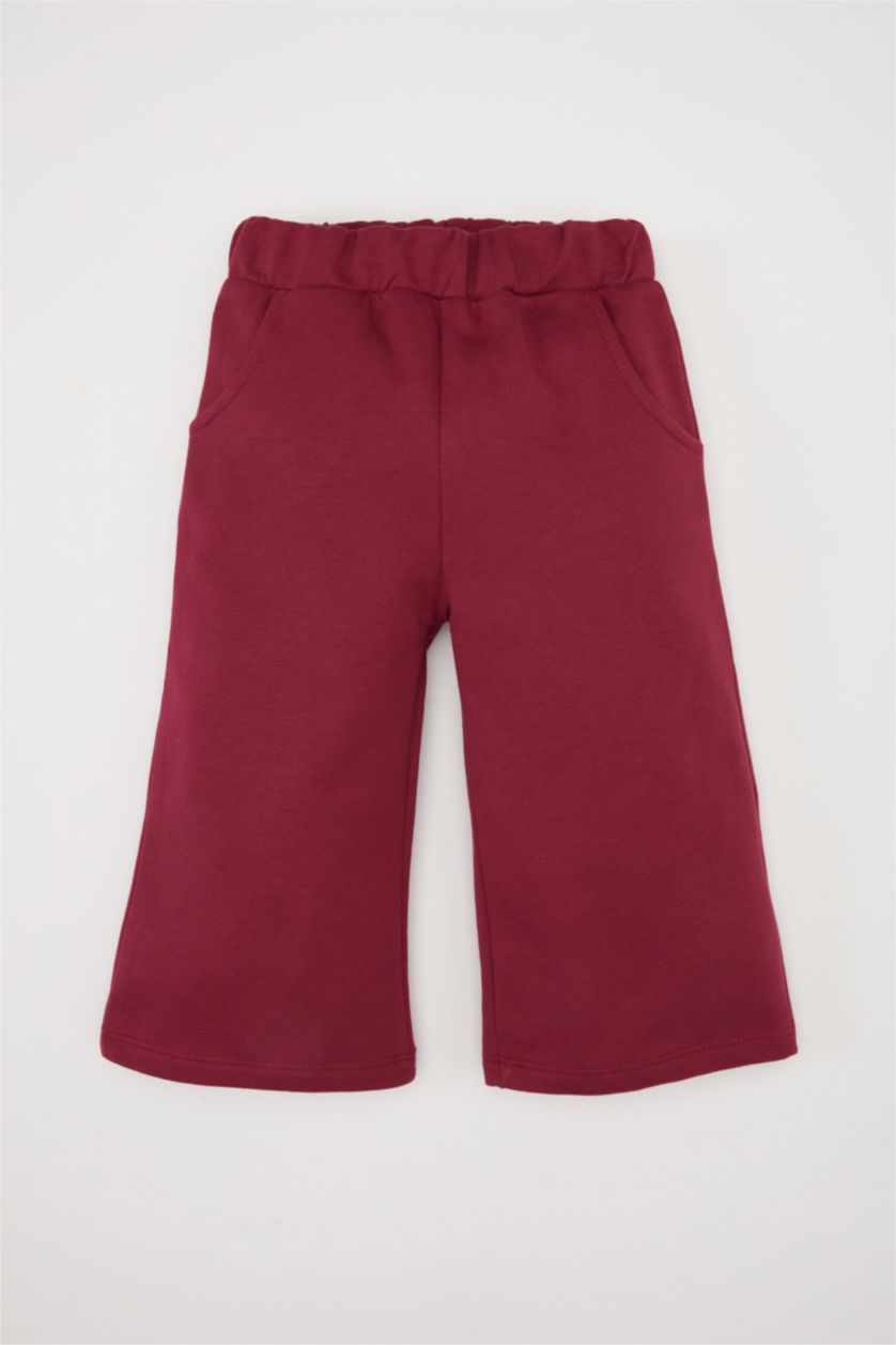 Kız Bebek Bordo Kız Bebek 2'li Takım Basic Düz Sweatshirt Geniş Bol Paça Alt