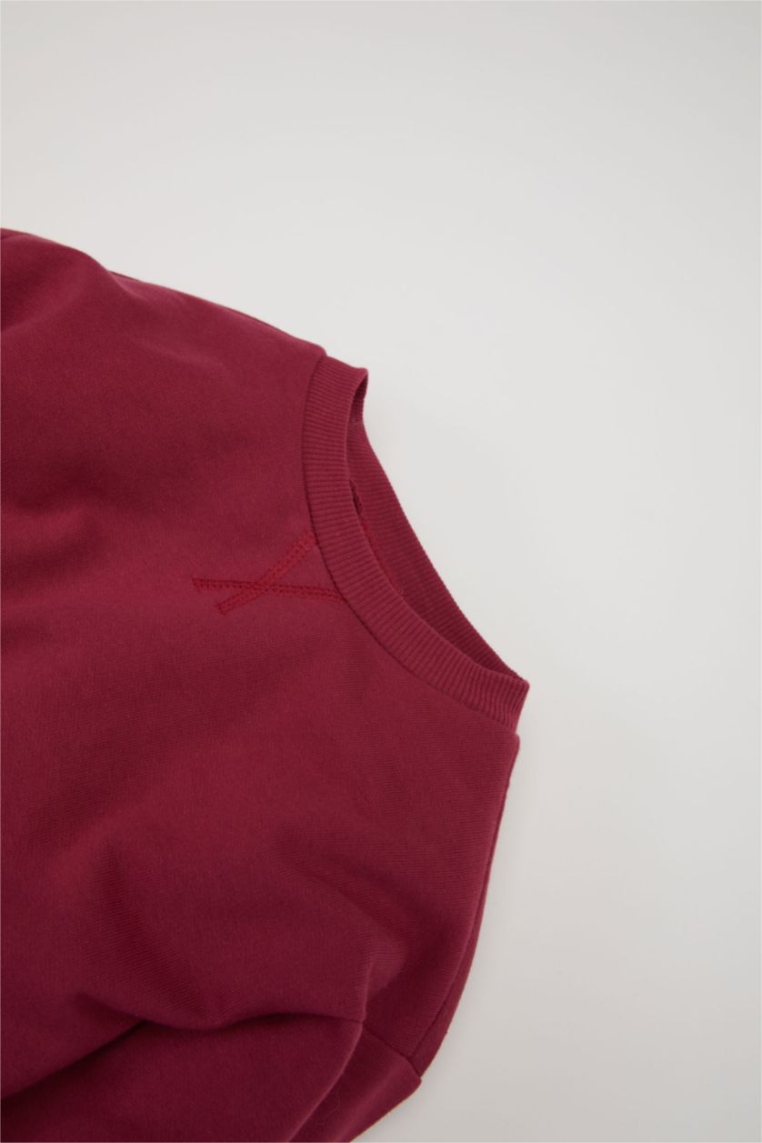 Kız Bebek Bordo Kız Bebek 2'li Takım Basic Düz Sweatshirt Geniş Bol Paça Alt