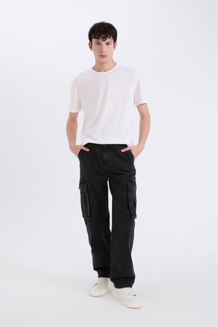 Ерлер қара релакс пішімі деним кең етек Шалбар