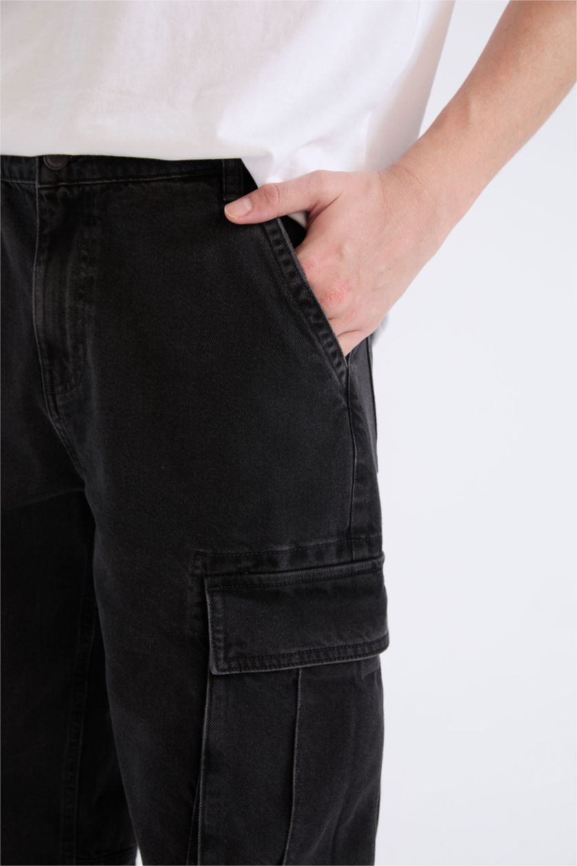 Ерлер қара релакс пішімі деним кең етек Шалбар