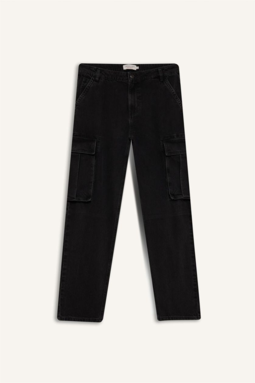 Ерлер қара релакс пішімі деним кең етек Шалбар