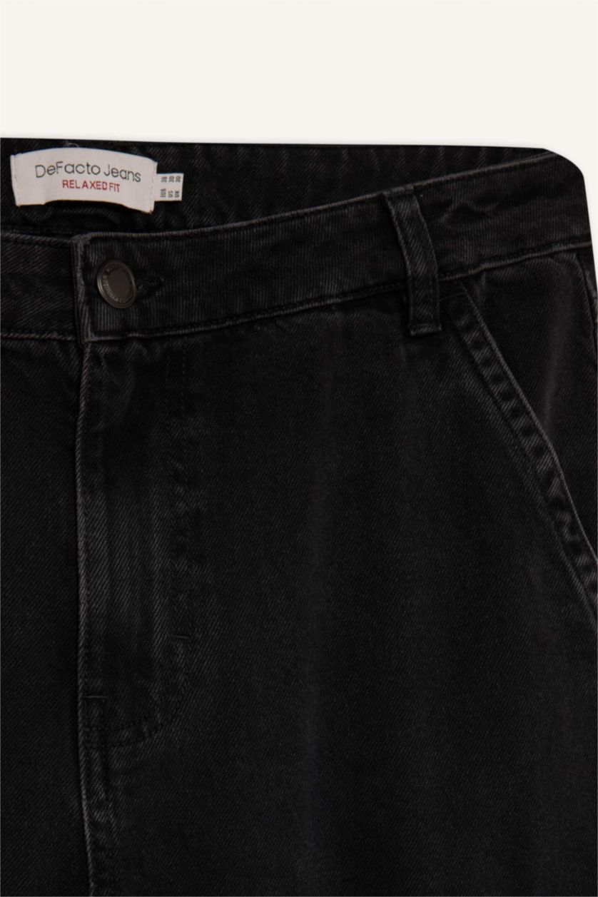 Ерлер қара релакс пішімі деним кең етек Шалбар