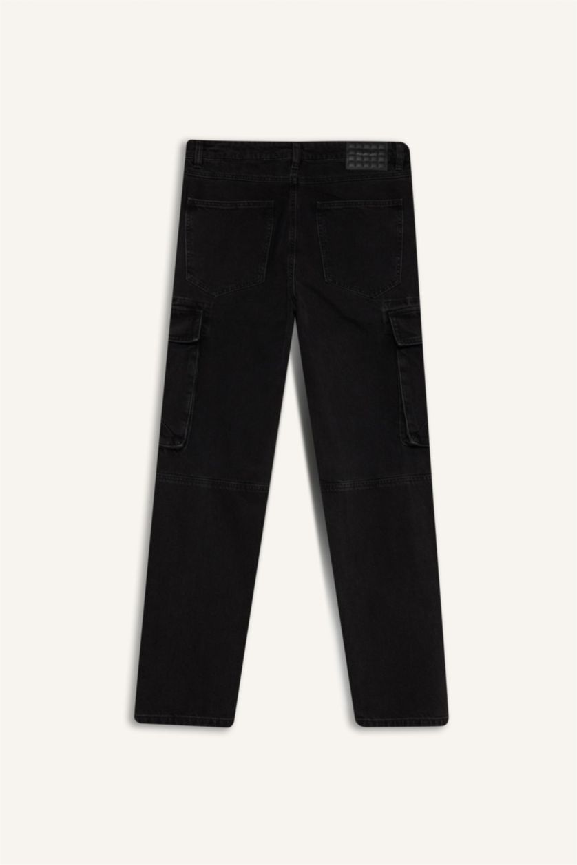 Ерлер қара релакс пішімі деним кең етек Шалбар