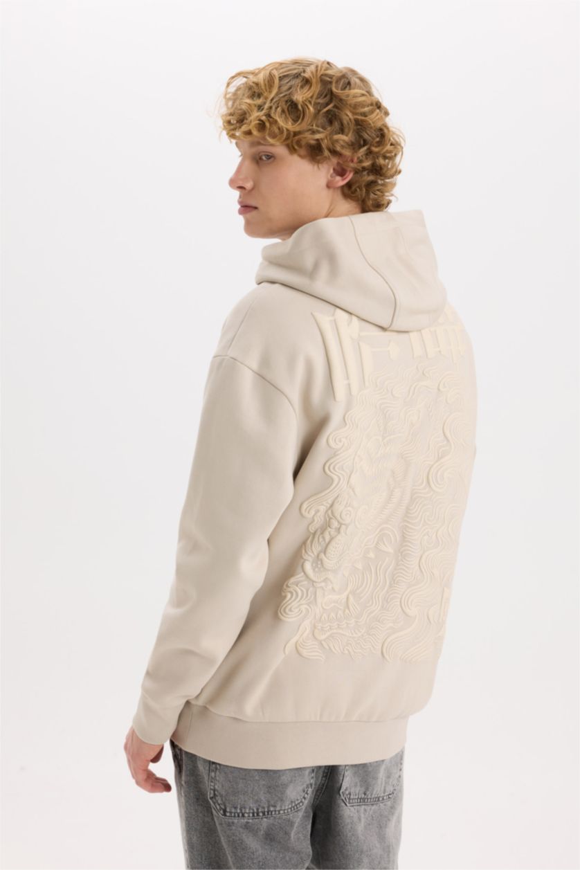 رجالي بيج سويت شيرت اوفر سايز بيج بكابيشون وطبعة من الخلف