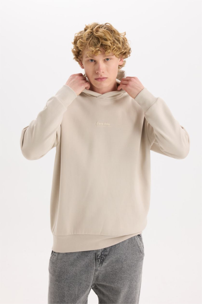 رجالي بيج سويت شيرت اوفر سايز بيج بكابيشون وطبعة من الخلف