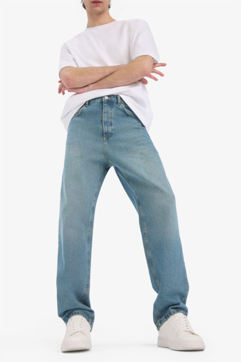 رجالي أخضر فاتح بنطلون جينز قطن باجي فيت برجل عادية وخصر عادي