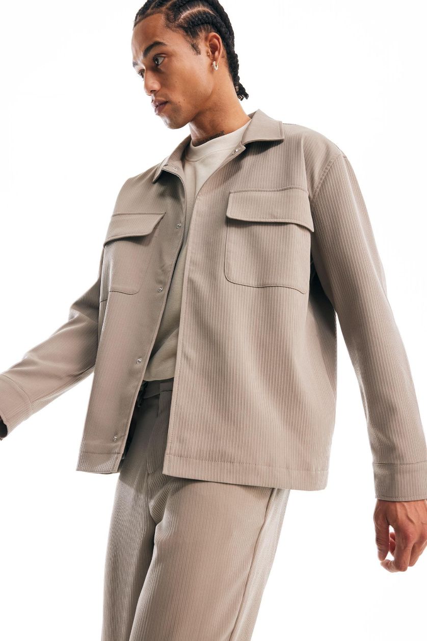 HOMME Kaki Clair Chemise-veste à col polo coupe décontractée