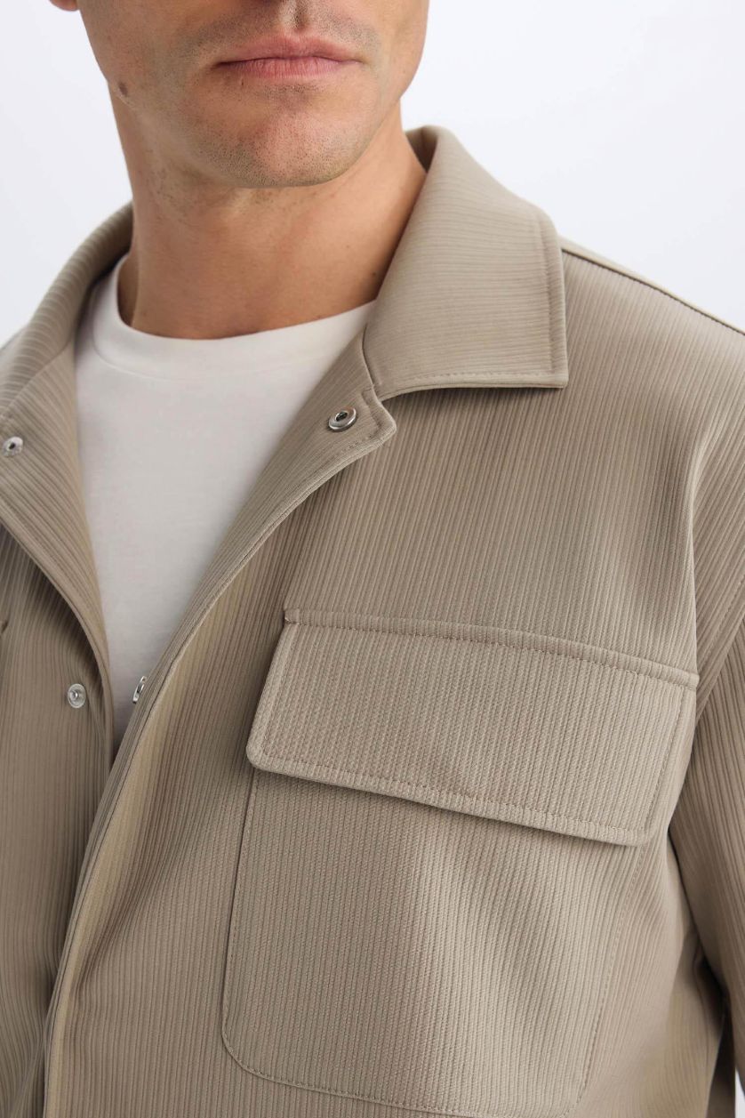 HOMME Kaki Clair Chemise-veste à col polo coupe décontractée