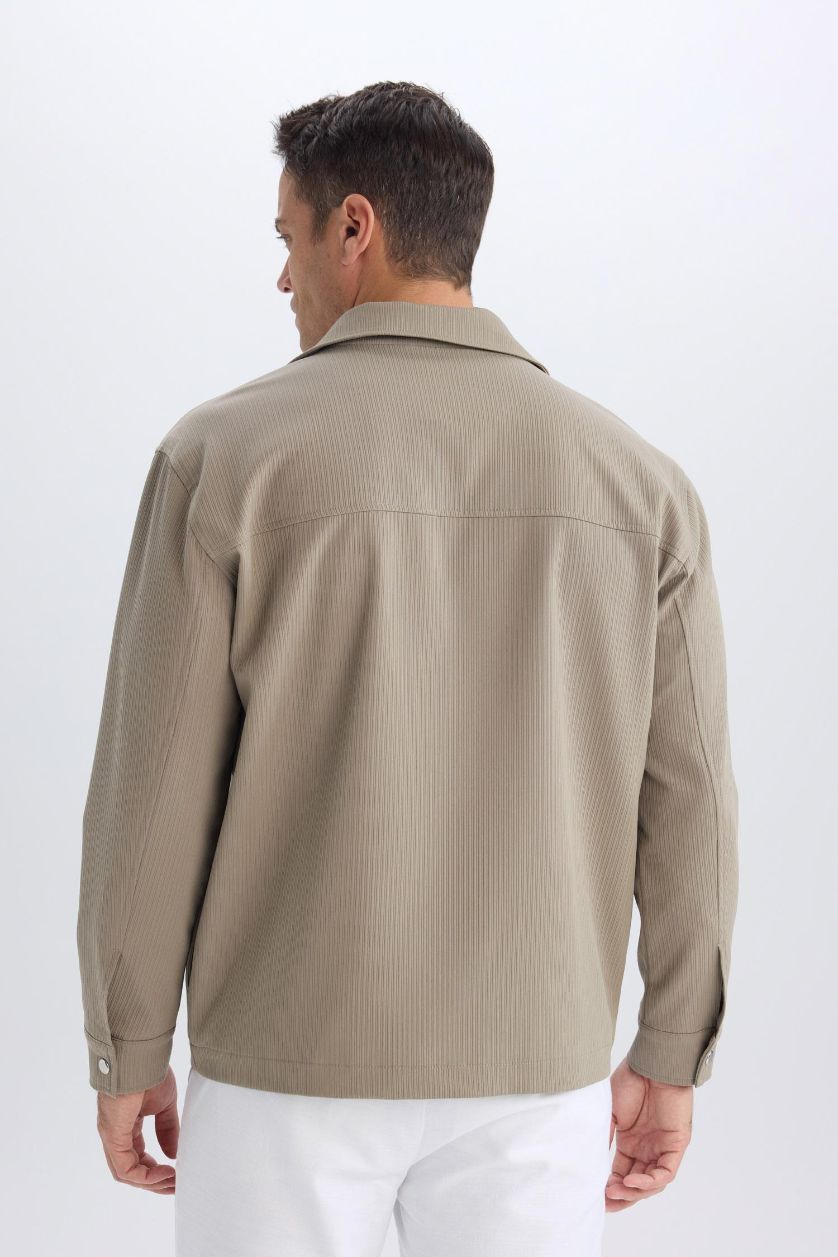 HOMME Kaki Clair Chemise-veste à col polo coupe décontractée