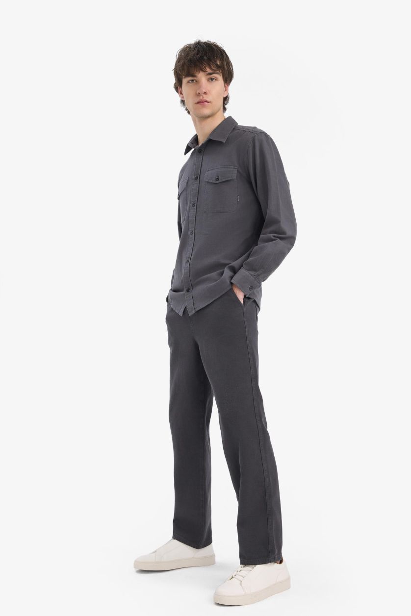 Man Anthracite Loose Comfortable Fit Wide Leg Cotton Summer Linen Look Trousers