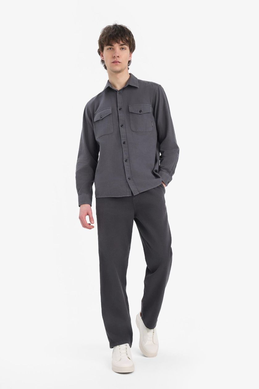 Man Anthracite Loose Comfortable Fit Wide Leg Cotton Summer Linen Look Trousers