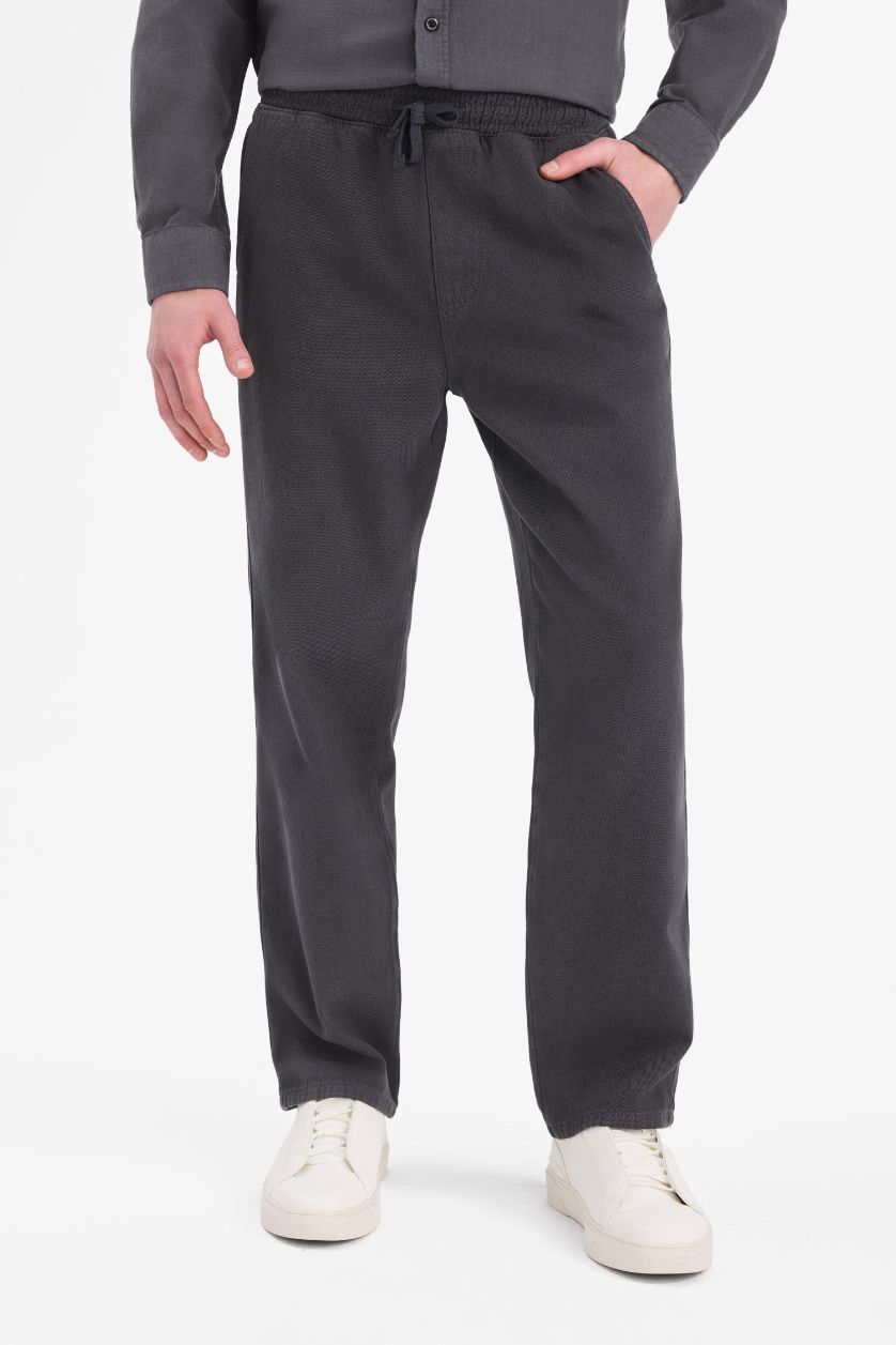 Man Anthracite Loose Comfortable Fit Wide Leg Cotton Summer Linen Look Trousers