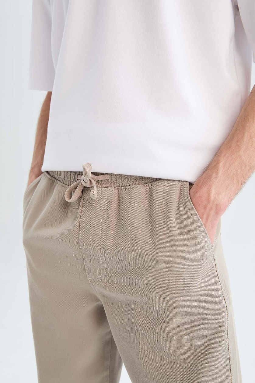 Erkek Kum %100 Pamuk Bol Rahat Kesim Wide Leg Geniş Paça Yazlık Keten Görünümlü Pantolon