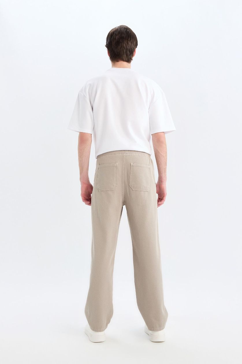 Erkek Kum %100 Pamuk Bol Rahat Kesim Wide Leg Geniş Paça Yazlık Keten Görünümlü Pantolon