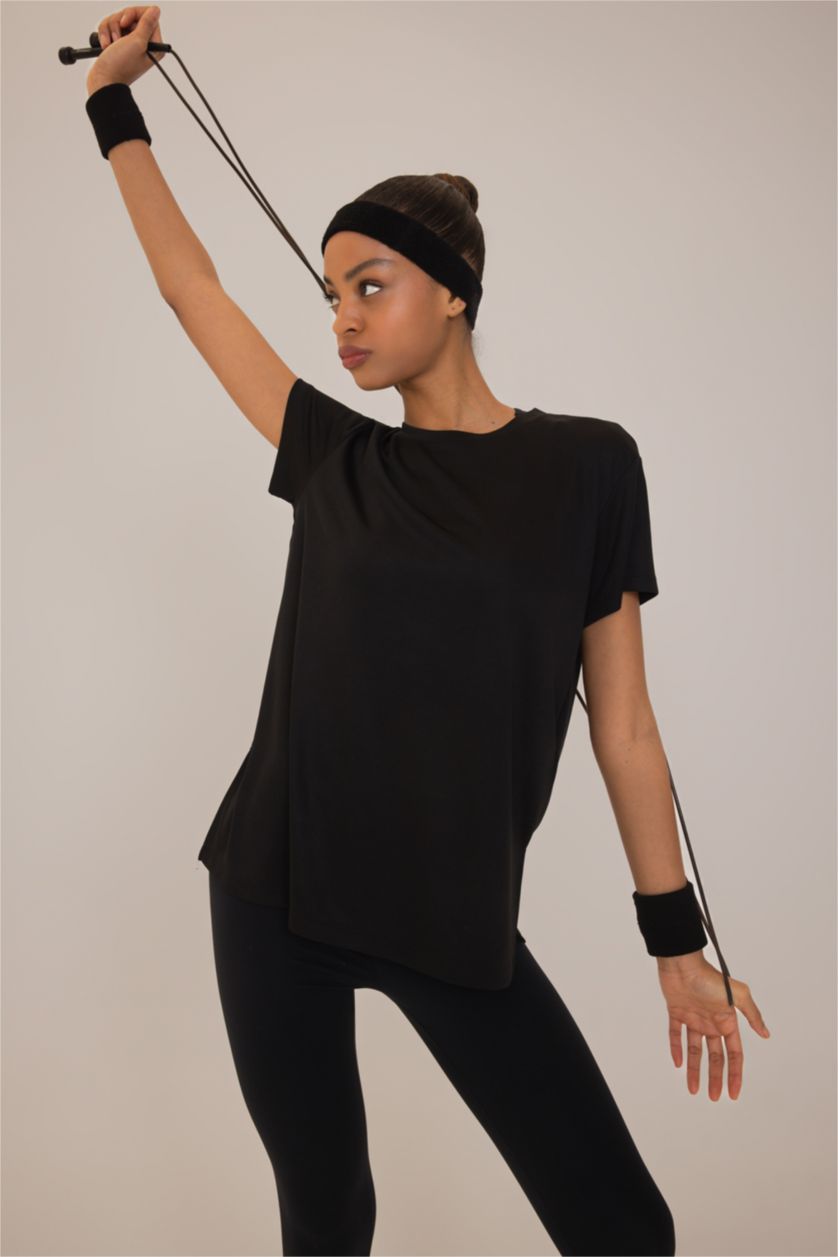 WOMAN Black DeFactoFit Oversize Fit Crew Neck Sport T-Shirt