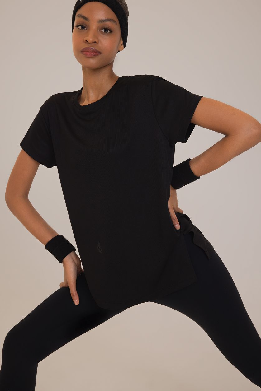 WOMAN Black DeFactoFit Oversize Fit Crew Neck Sport T-Shirt
