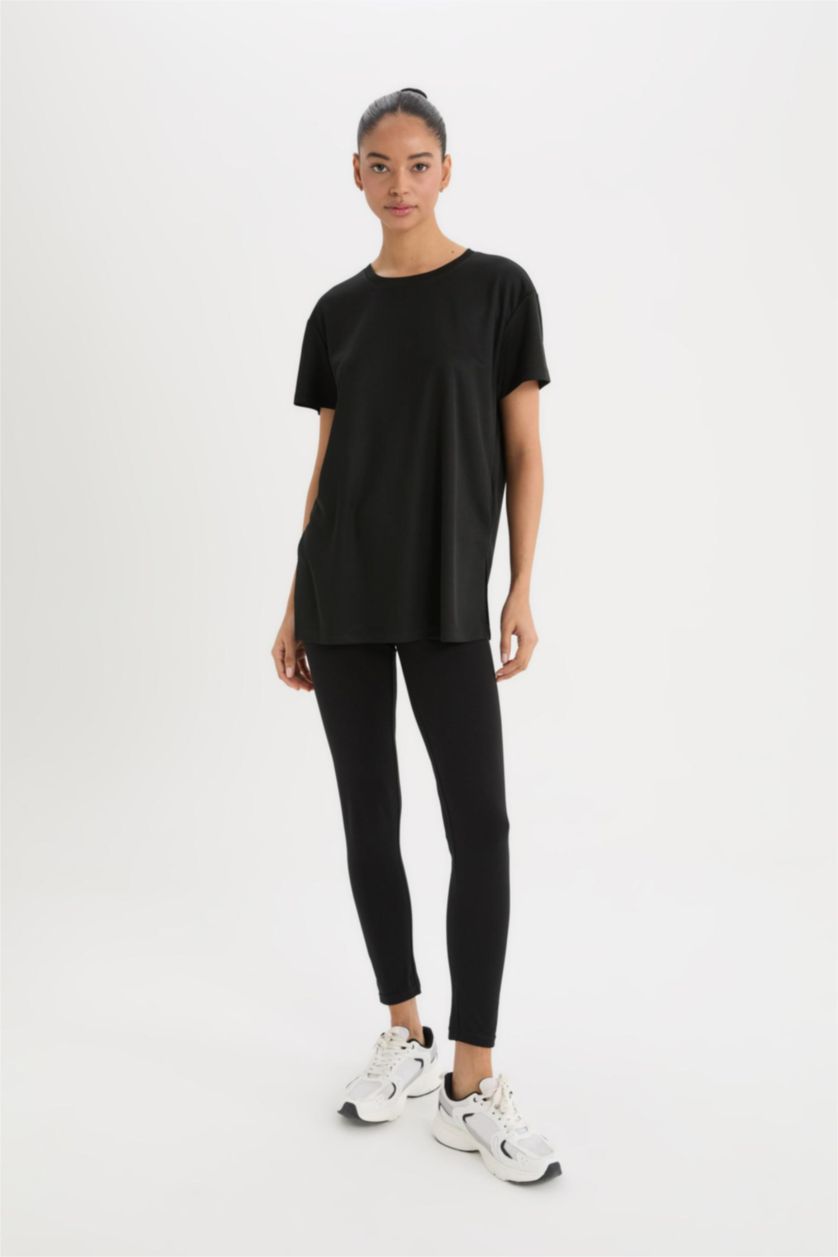 WOMAN Black DeFactoFit Oversize Fit Crew Neck Sport T-Shirt