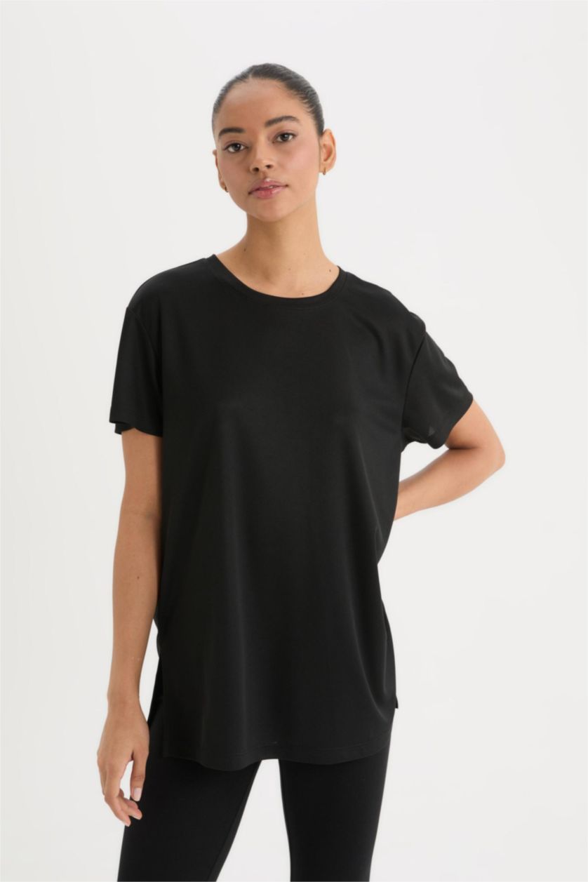 WOMAN Black DeFactoFit Oversize Fit Crew Neck Sport T-Shirt