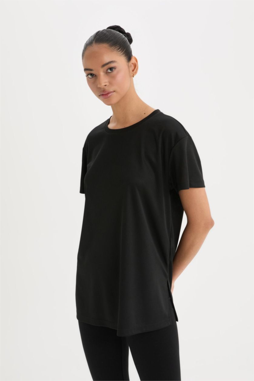 WOMAN Black DeFactoFit Oversize Fit Crew Neck Sport T-Shirt