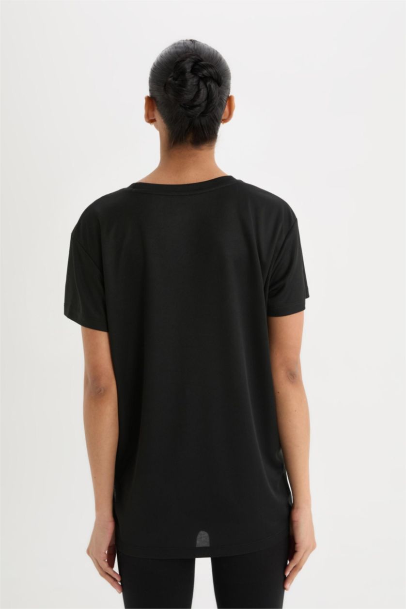 WOMAN Black DeFactoFit Oversize Fit Crew Neck Sport T-Shirt