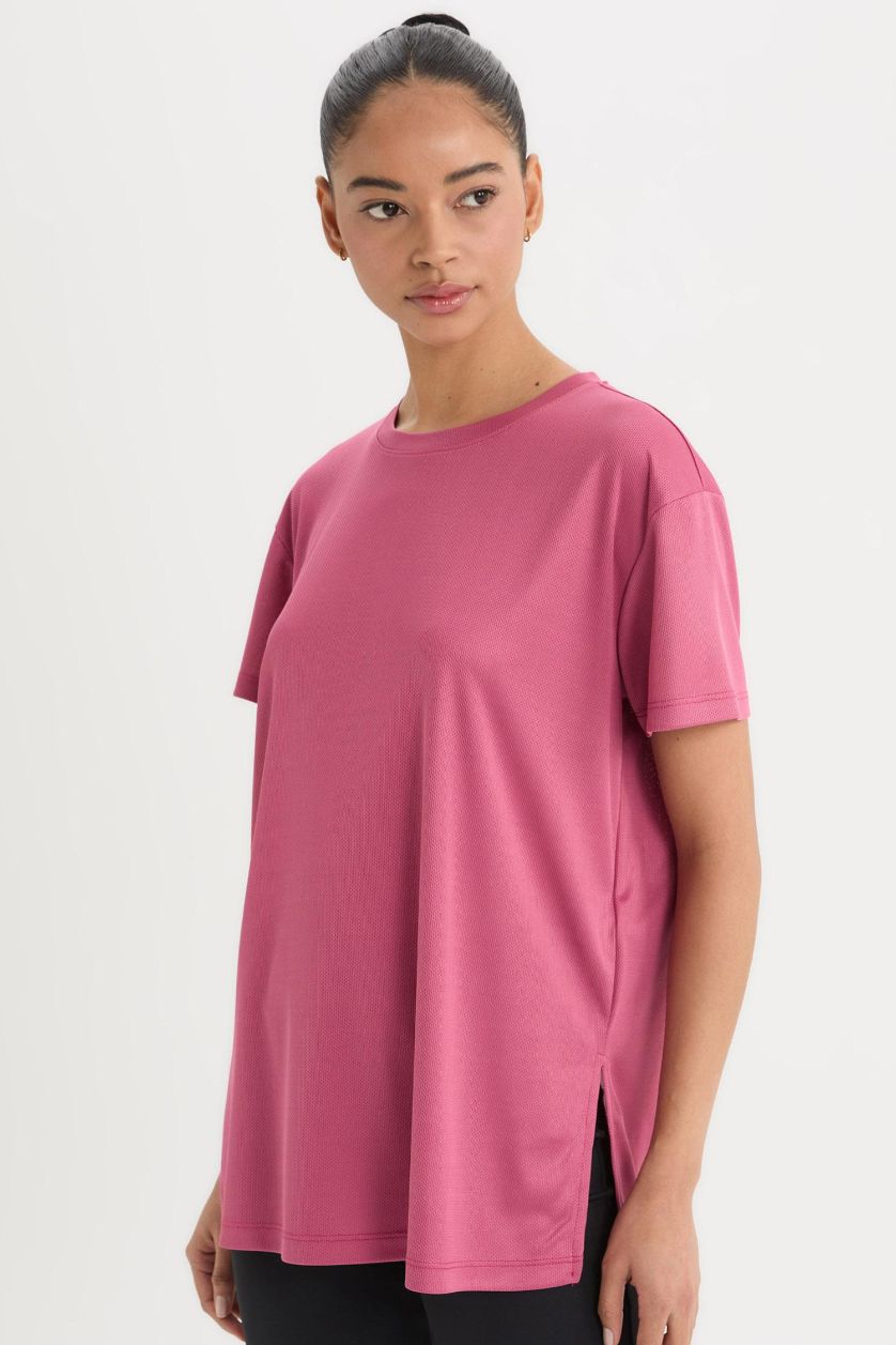 Kadın Gülkurusu Oversıze Bisiklet Yaka Sporcu Kısa Kollu Tişört