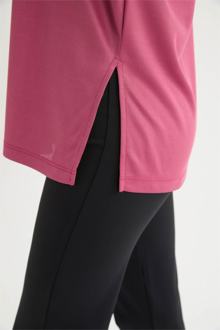 Kadın Gülkurusu Oversıze Bisiklet Yaka Sporcu Kısa Kollu Tişört