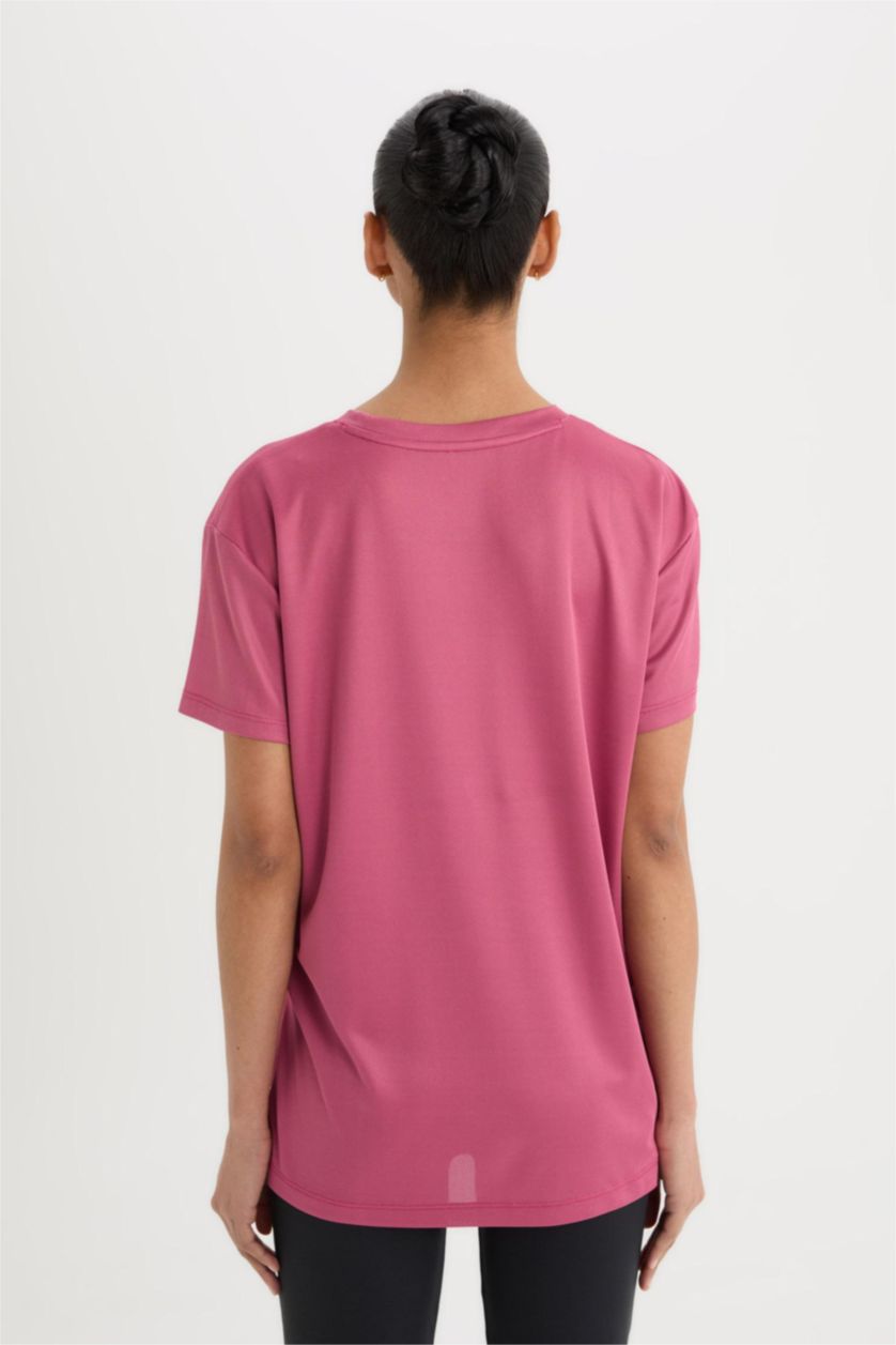 Kadın Gülkurusu Oversıze Bisiklet Yaka Sporcu Kısa Kollu Tişört