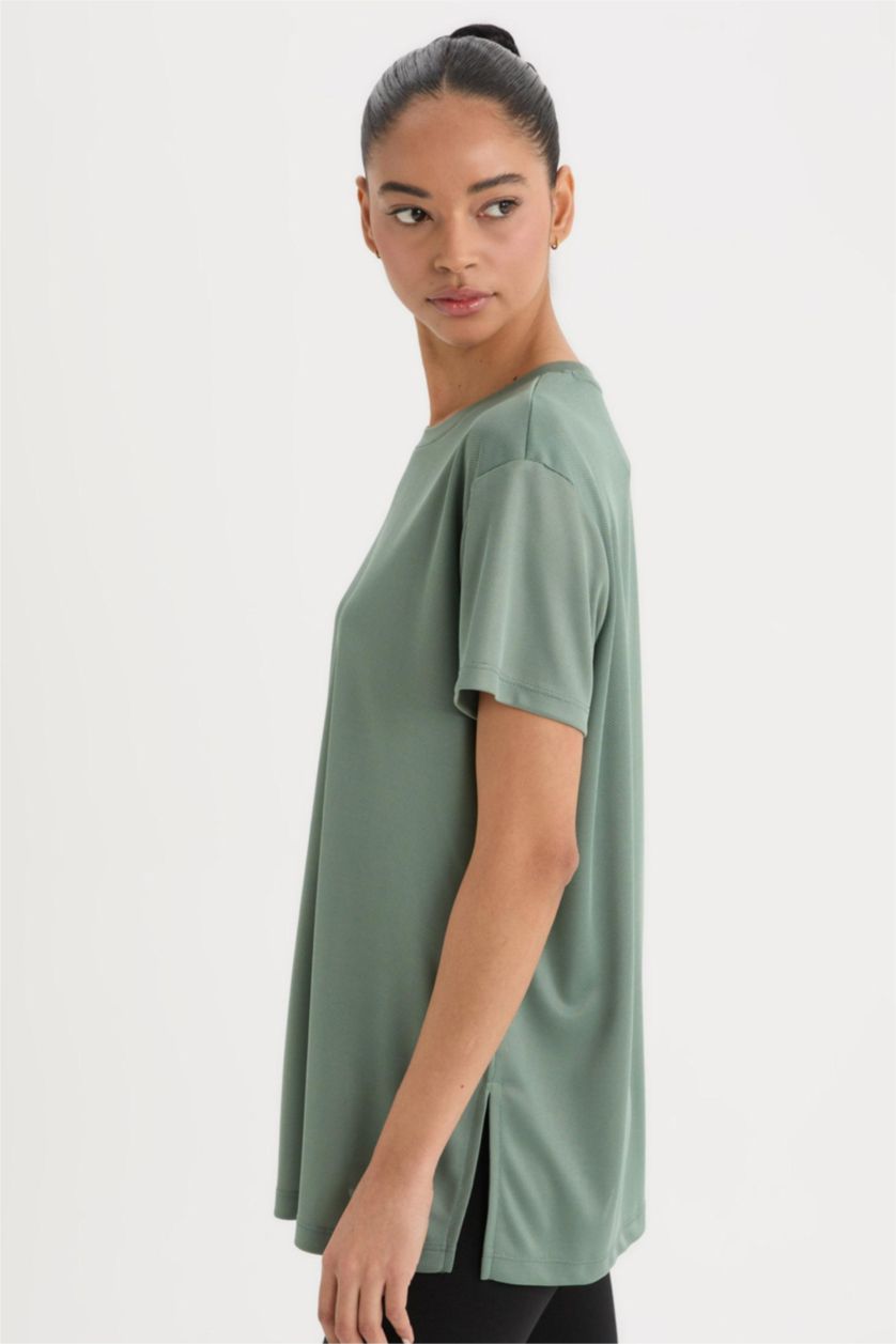 Woman Khaki DeFactoFit Oversize Fit Crew Neck Sport T-Shirt