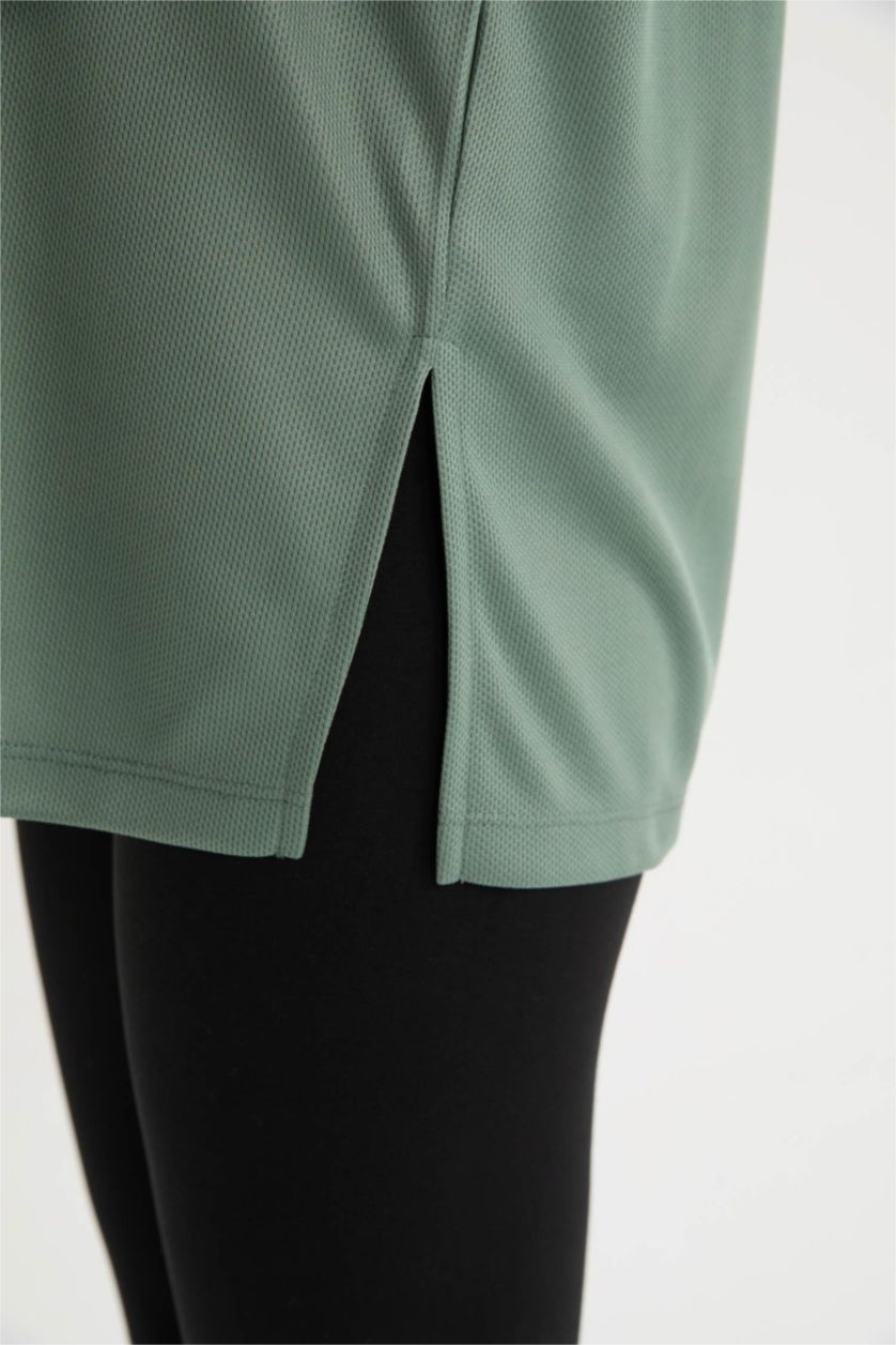 Woman Khaki DeFactoFit Oversize Fit Crew Neck Sport T-Shirt