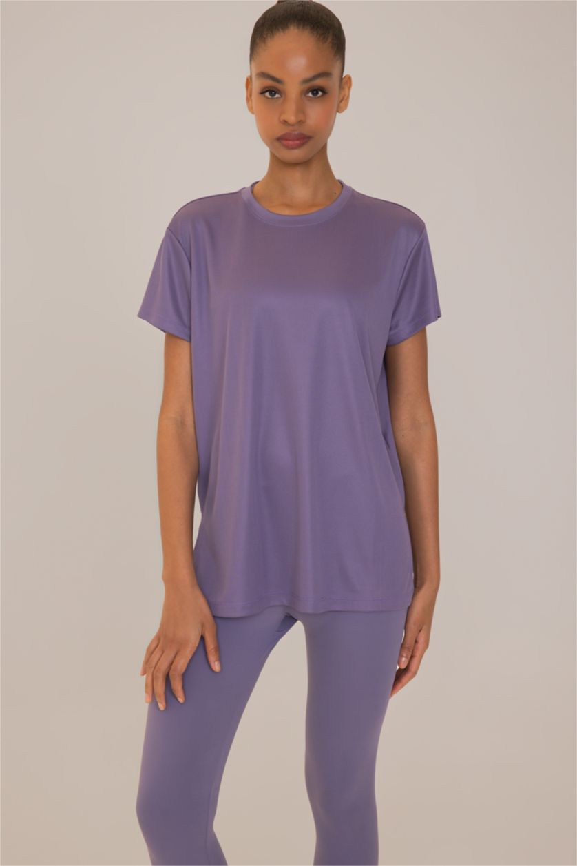 Woman Light Purple DeFactoFit Oversize Fit Crew Neck Sport T-Shirt