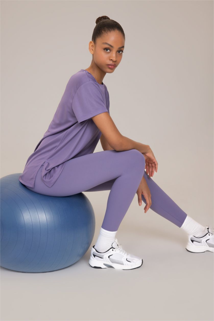 Woman Light Purple DeFactoFit Oversize Fit Crew Neck Sport T-Shirt