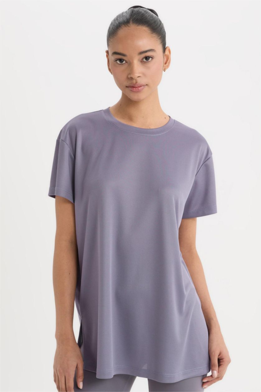 Woman Light Purple DeFactoFit Oversize Fit Crew Neck Sport T-Shirt