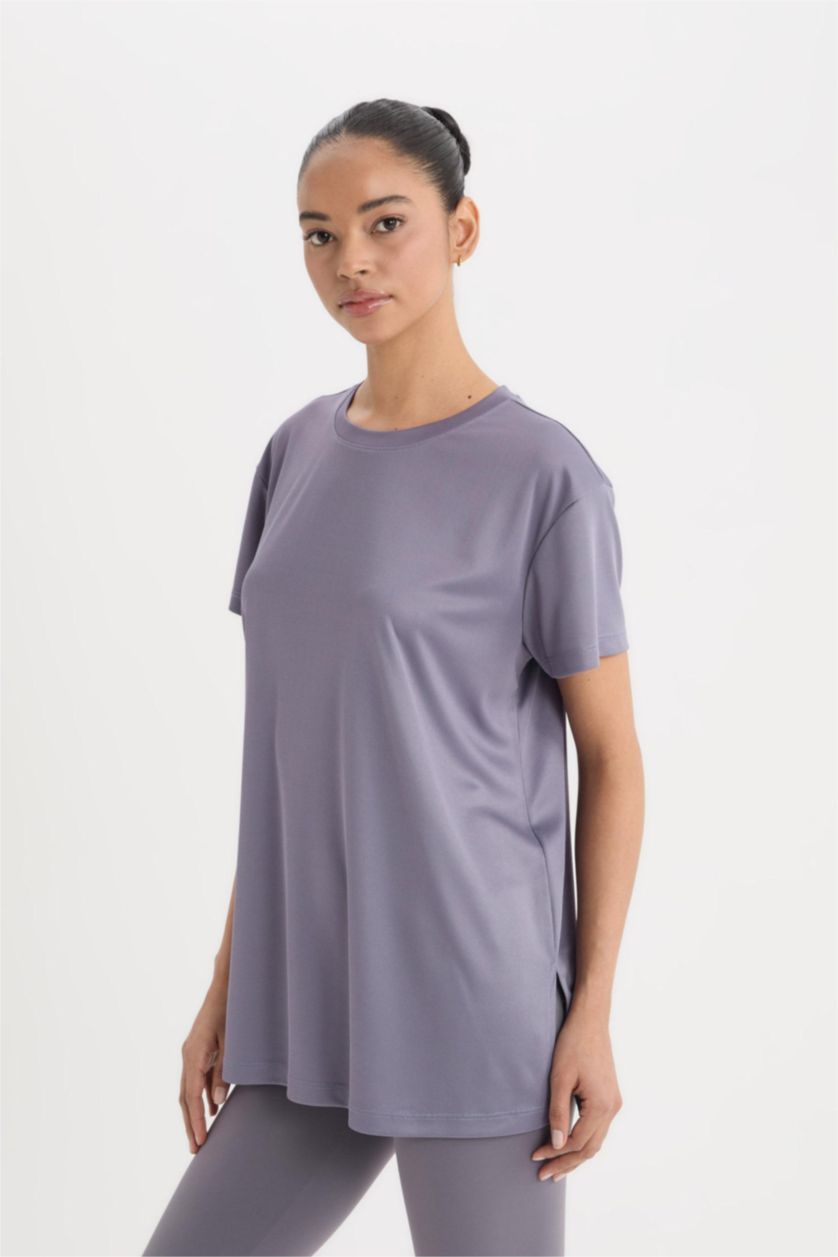 Woman Light Purple DeFactoFit Oversize Fit Crew Neck Sport T-Shirt