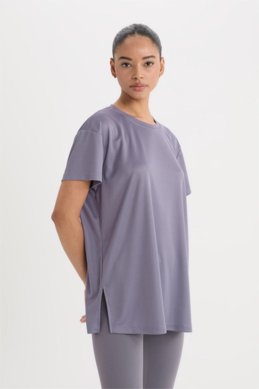 Woman Light Purple DeFactoFit Oversize Fit Crew Neck Sport T-Shirt