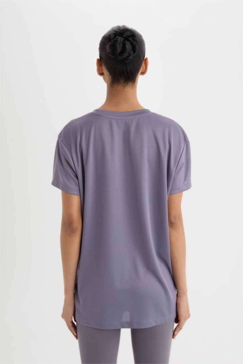 Woman Light Purple DeFactoFit Oversize Fit Crew Neck Sport T-Shirt