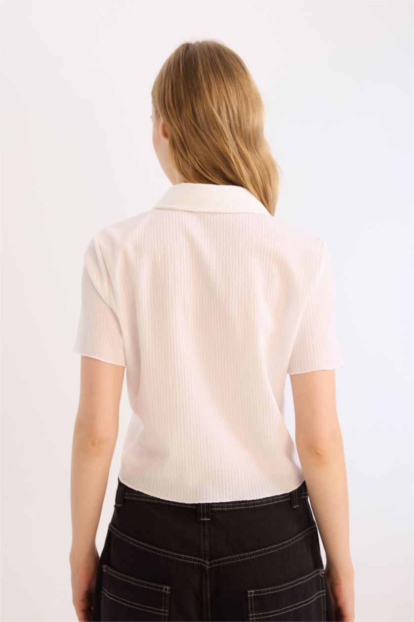 نساء اوف وايت قميص نص كم سليم برقبة قميص