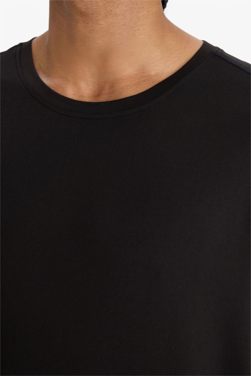 رجال أسود تيشيرت رياضي مطبوع قصة عادية بياخة مستديرة من DeFactoFit