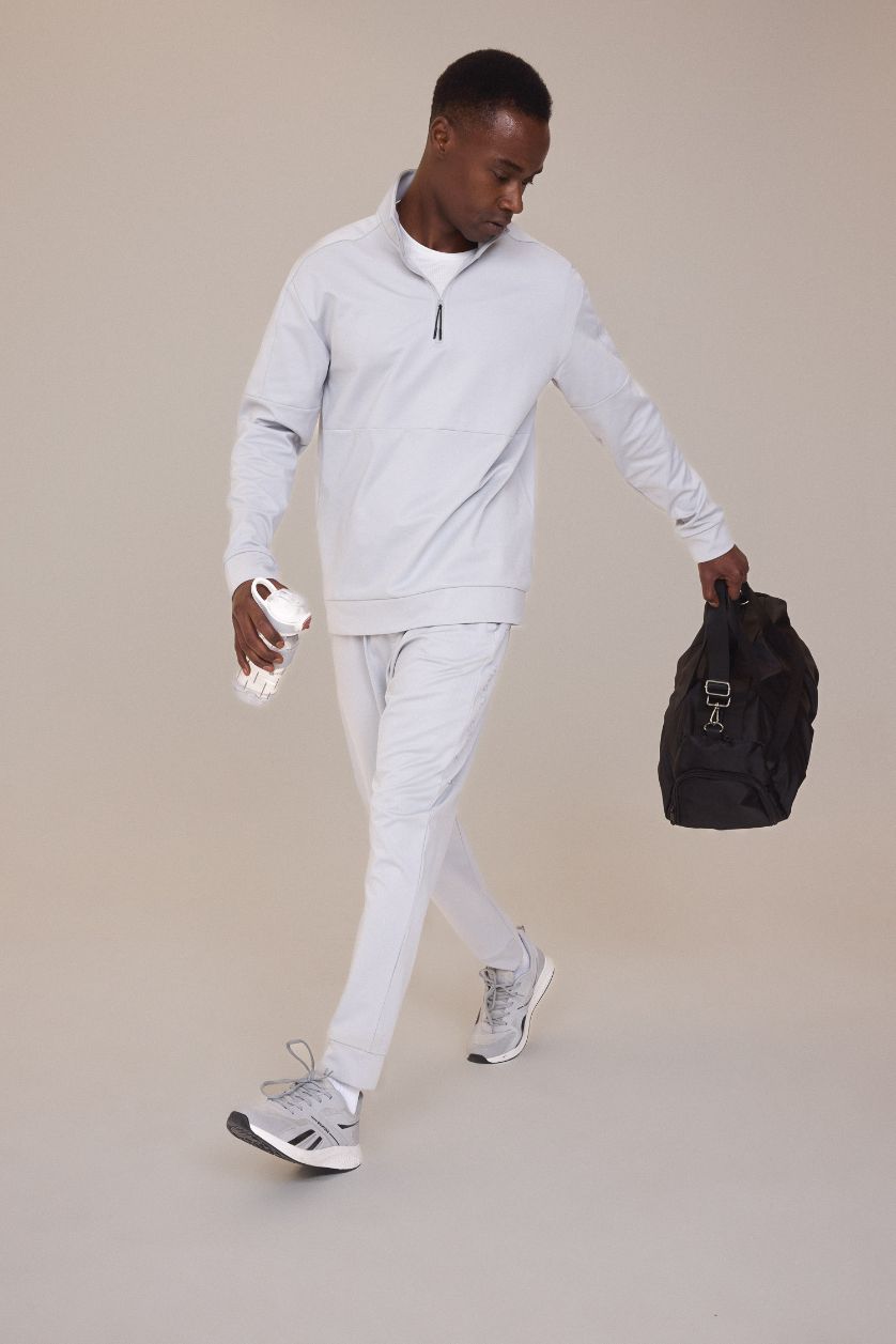 Man Light Grey DeFactoFit Standard Fit Stand Collar Sports Sweatshirt