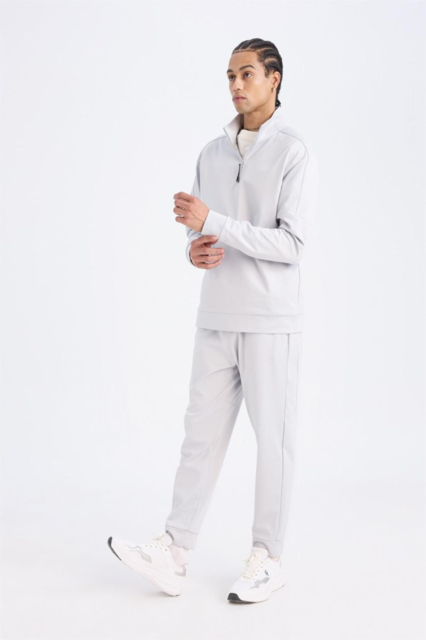 رجالي رمادي فاتح بنطلون سويت بانتس جوجر قماش سكوبا قصة عادية من DeFactoFit