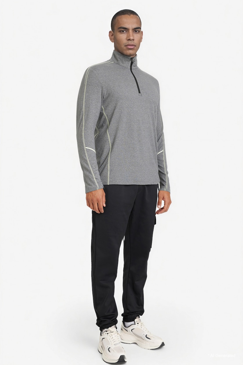 رجالي أسود DeFactoFit Standard Fit Zip-Up Stand Collar Sports T-Shirt