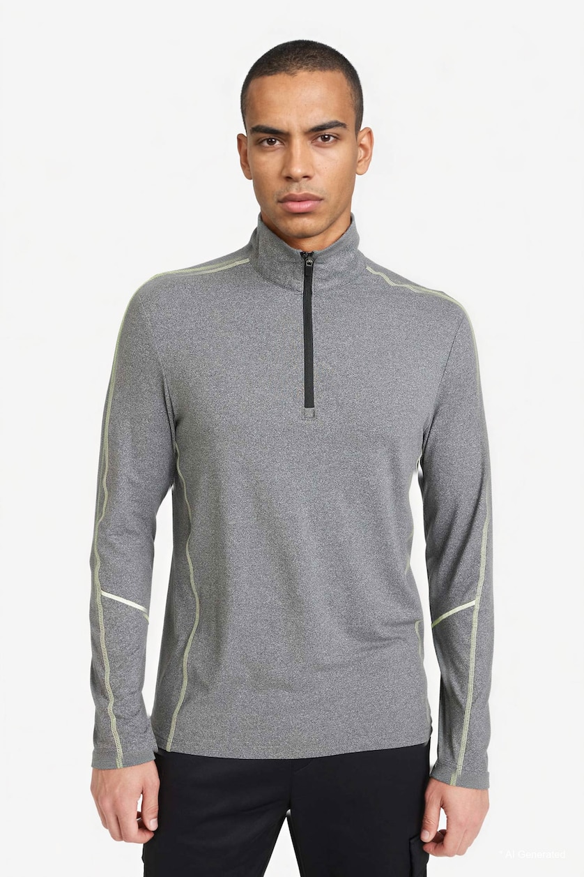 رجالي أسود DeFactoFit Standard Fit Zip-Up Stand Collar Sports T-Shirt