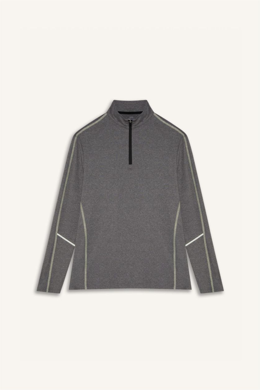 MAN Black DeFactoFit Standard Fit Zip-Up Stand Collar Sports T-Shirt