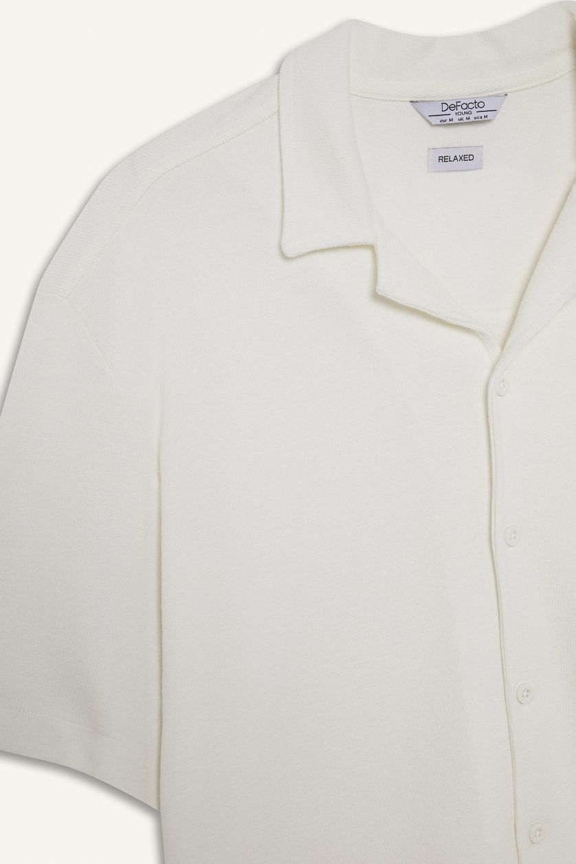 Erkek Taş Relax Fit Apaş Yaka Yazlık Kısa Kollu Gömlek