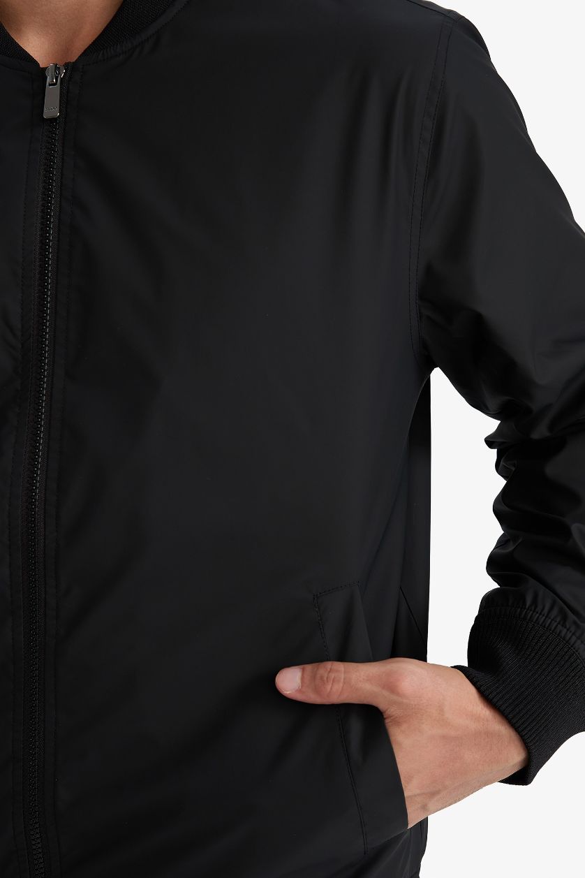 رجال أسود جاكيت بومبر سليم فيت مبطن وياخة كوليج