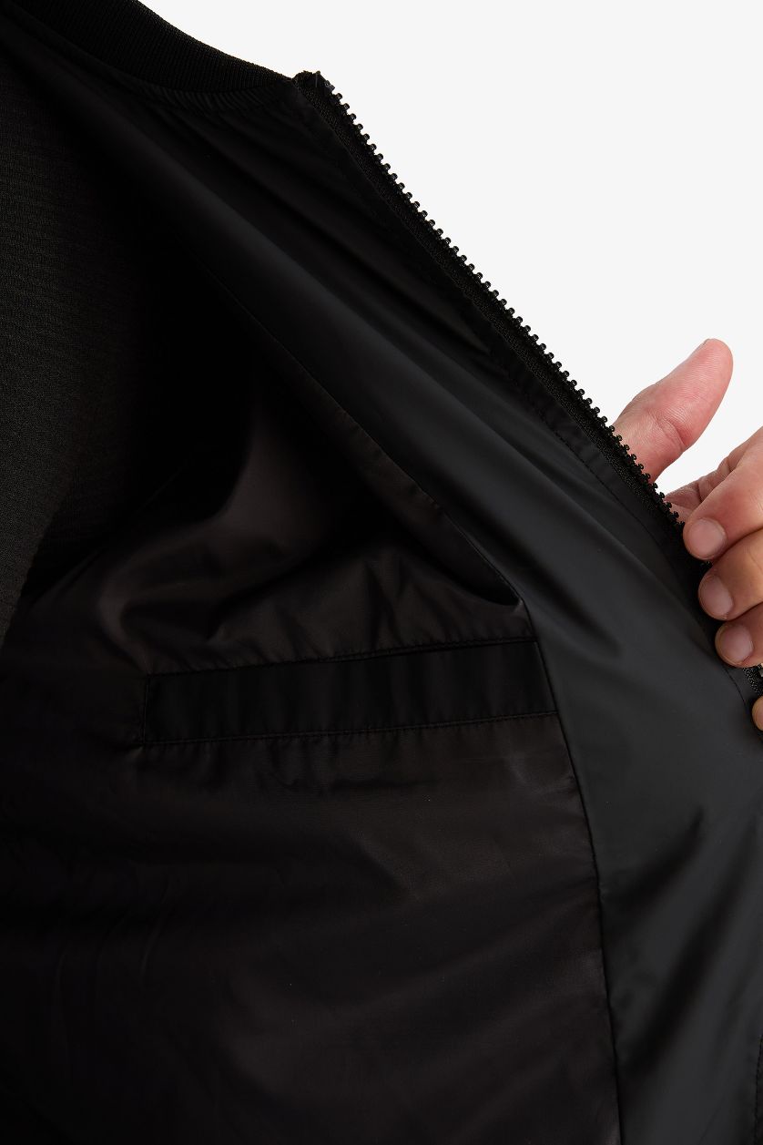 رجال أسود جاكيت بومبر سليم فيت مبطن وياخة كوليج